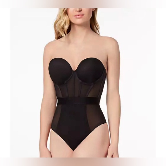 New! DKNY Sheers Strapless Mesh-Panel Thong Bodysuit size 36C - Picture 3 of 7